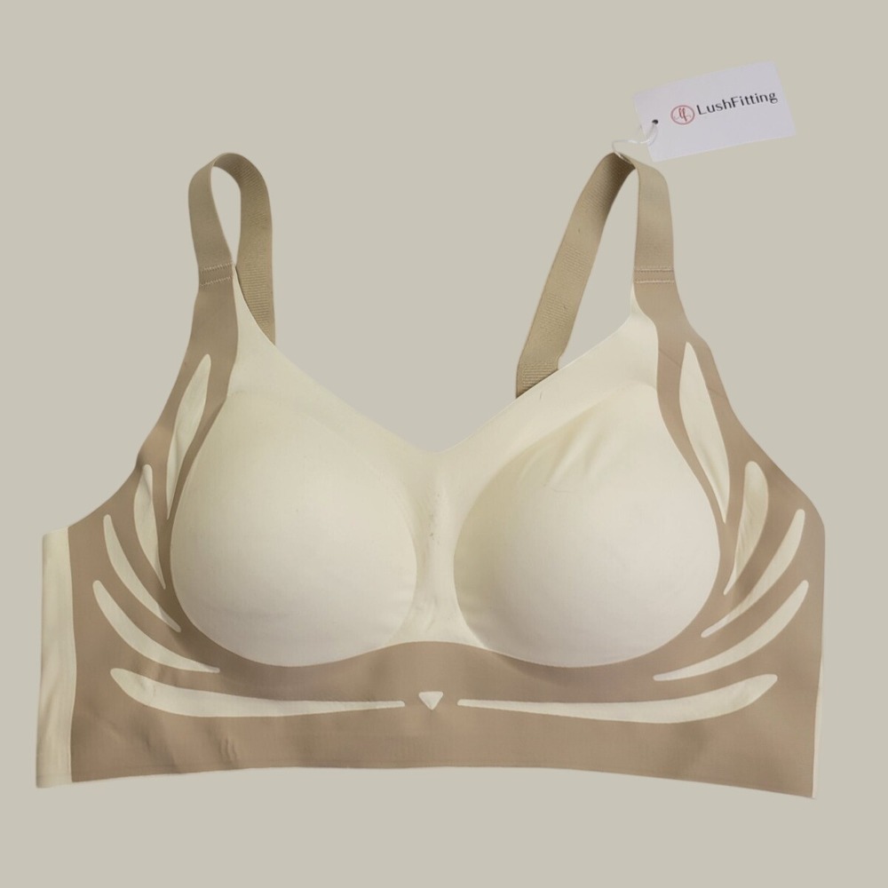 NWT LushFitting Wireless Bra Seamless Comfort Support Lounge Plus Size 4XL Beige